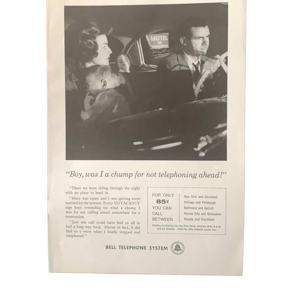 Vintage 1959 Bell Telephone I Was A Chump Ad Advertisement